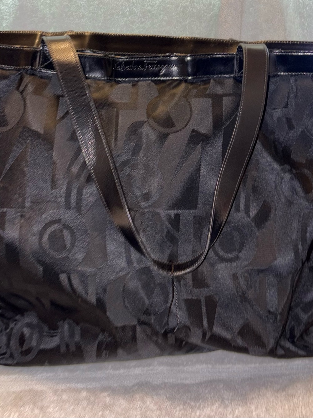 Salvatore Ferragamo Black Patterned Large Tote Bag Authentic - Picture 2 of 7